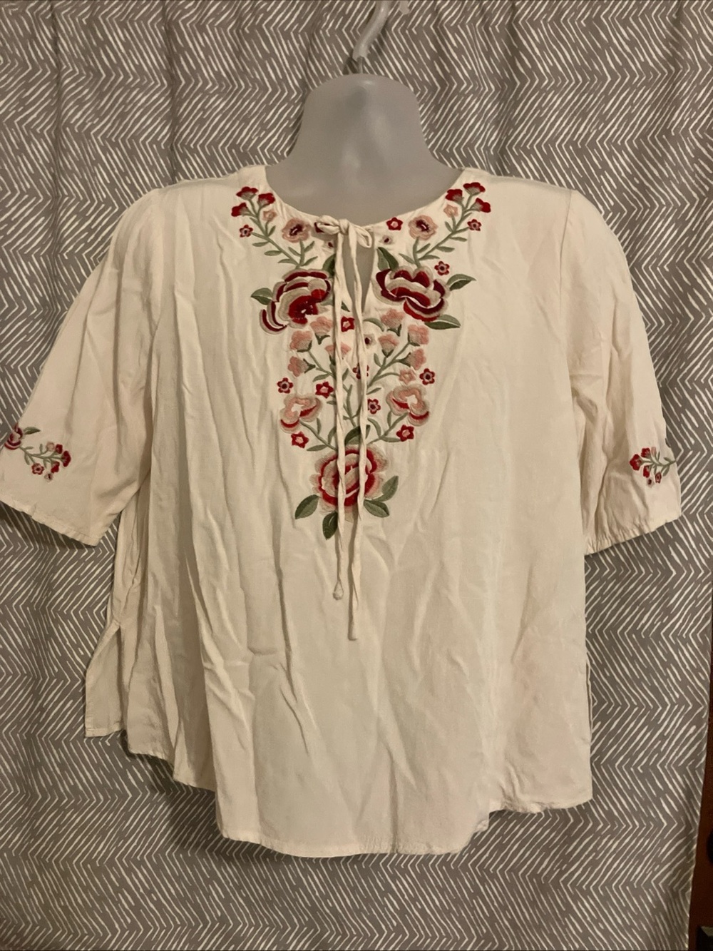 Forgotten Grace Anthropologie Peasant Top Blouse Shirt Boho Embroidered White Sm